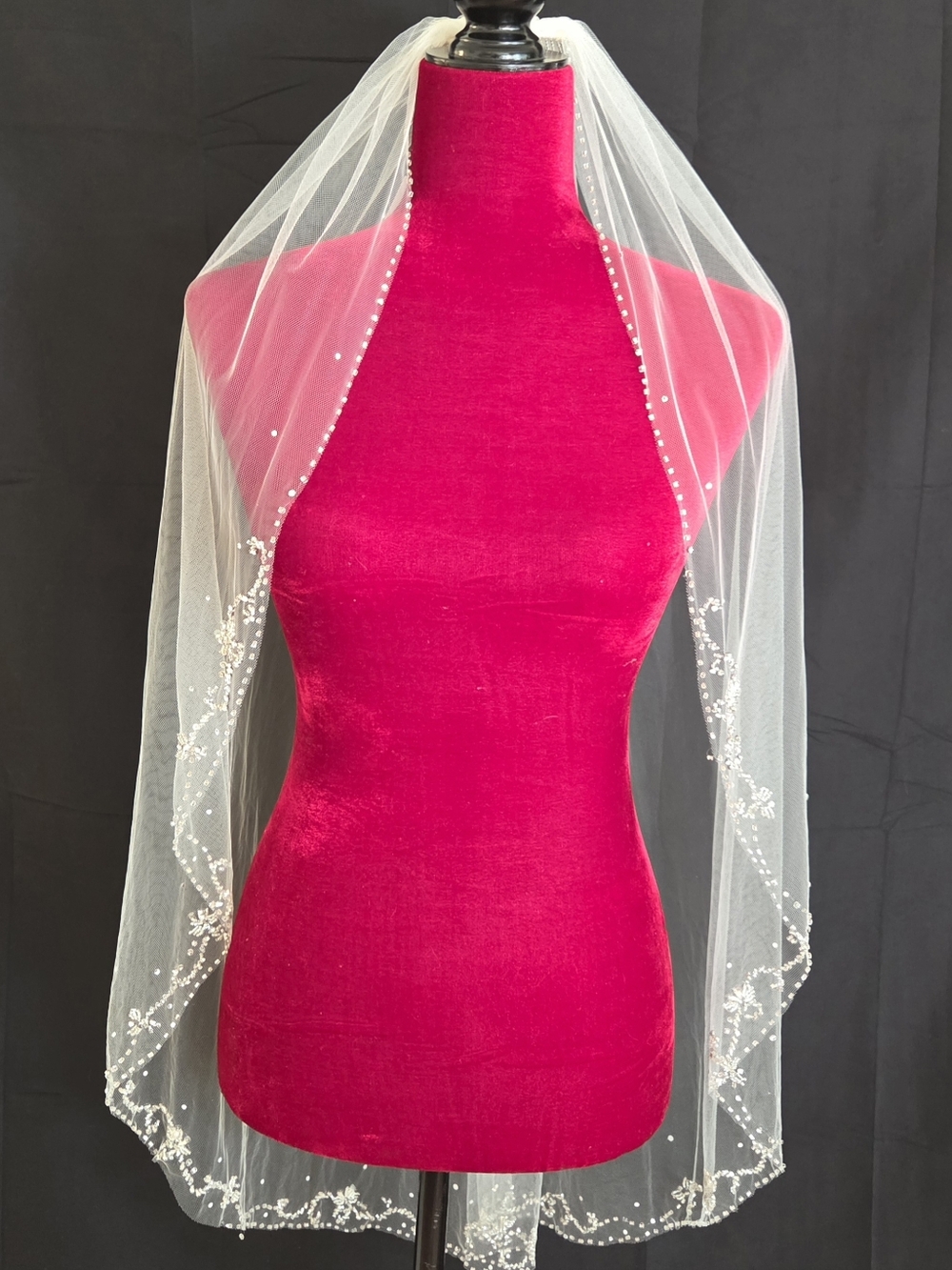Bridal Sheer Lace-Trim Veil in Ivory - Unbranded